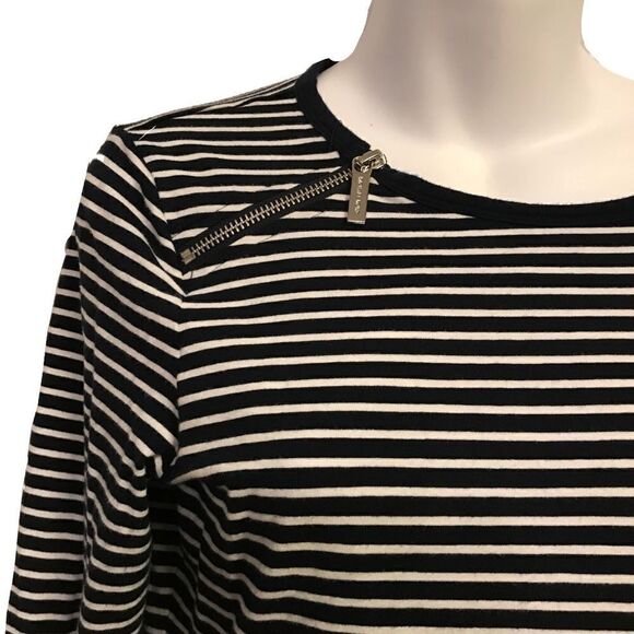 Michael Kors Striped Zipper Long Sleeve Crewneck Tee Navy Blue White S M… - Picture 3 of 15